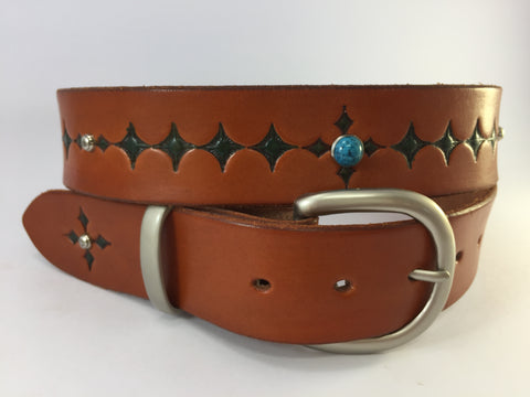 Turquoise Accented Boho Solid Leather Belts