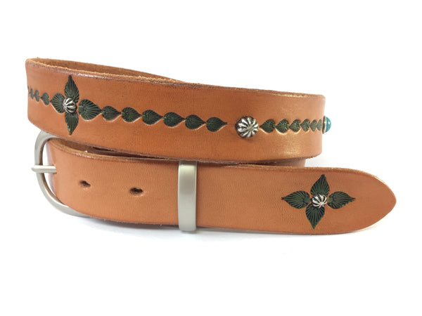 Turquoise Accented Boho Solid Leather Belts