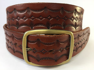 Tan Geometric Patterned Solid Leather Belt